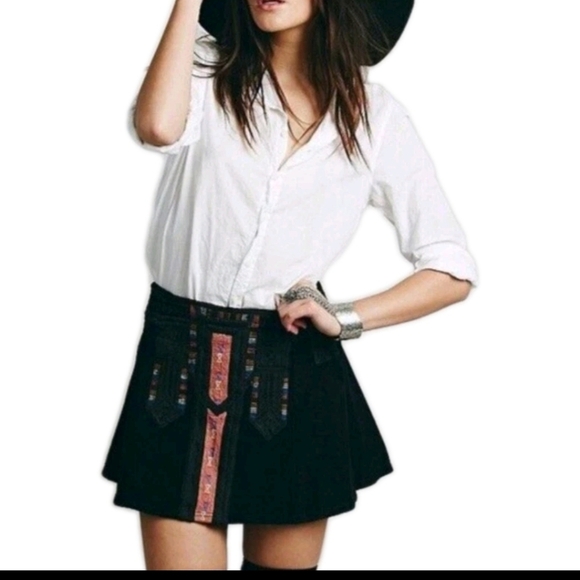 Free People New Romantics Womens Tribal Aztec Print Mini Flared Boho Skirt M - Picture 1 of 11